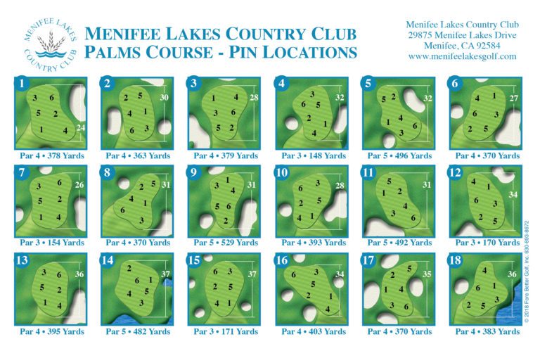 Cart Mounted Pin Sheet: Menifee Lakes GC (Palms Course)